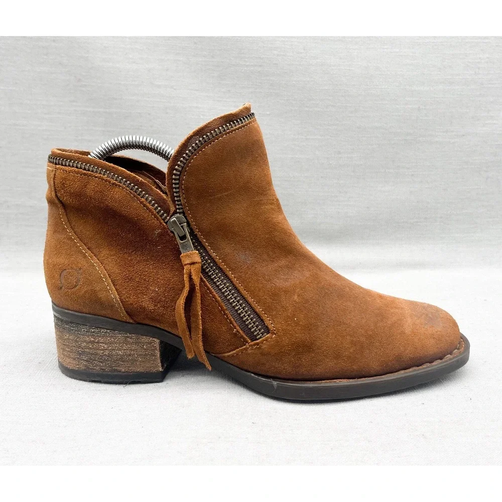 Born Boots Womens 8M Montoro Bootie Shoe Brown Suede Distressed Zip Comfort Boho